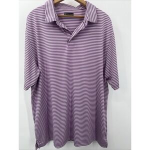 PGA Tour Men's Performance Golf Polo Shirt XL Purple & White Stripes
